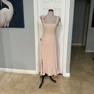 New Anrabess Women Small Midi Dress in Dusty Blush Shoulder Tie Style